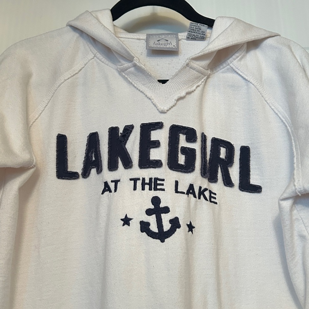 Lakegirl Cotton Hoodie M White Navy Casual Lake Leisure Lounge Gym - Picture 2 of 11